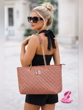 Badgley Mischka Large Tote - Quilted - Blush Pink - Vegan - NWT